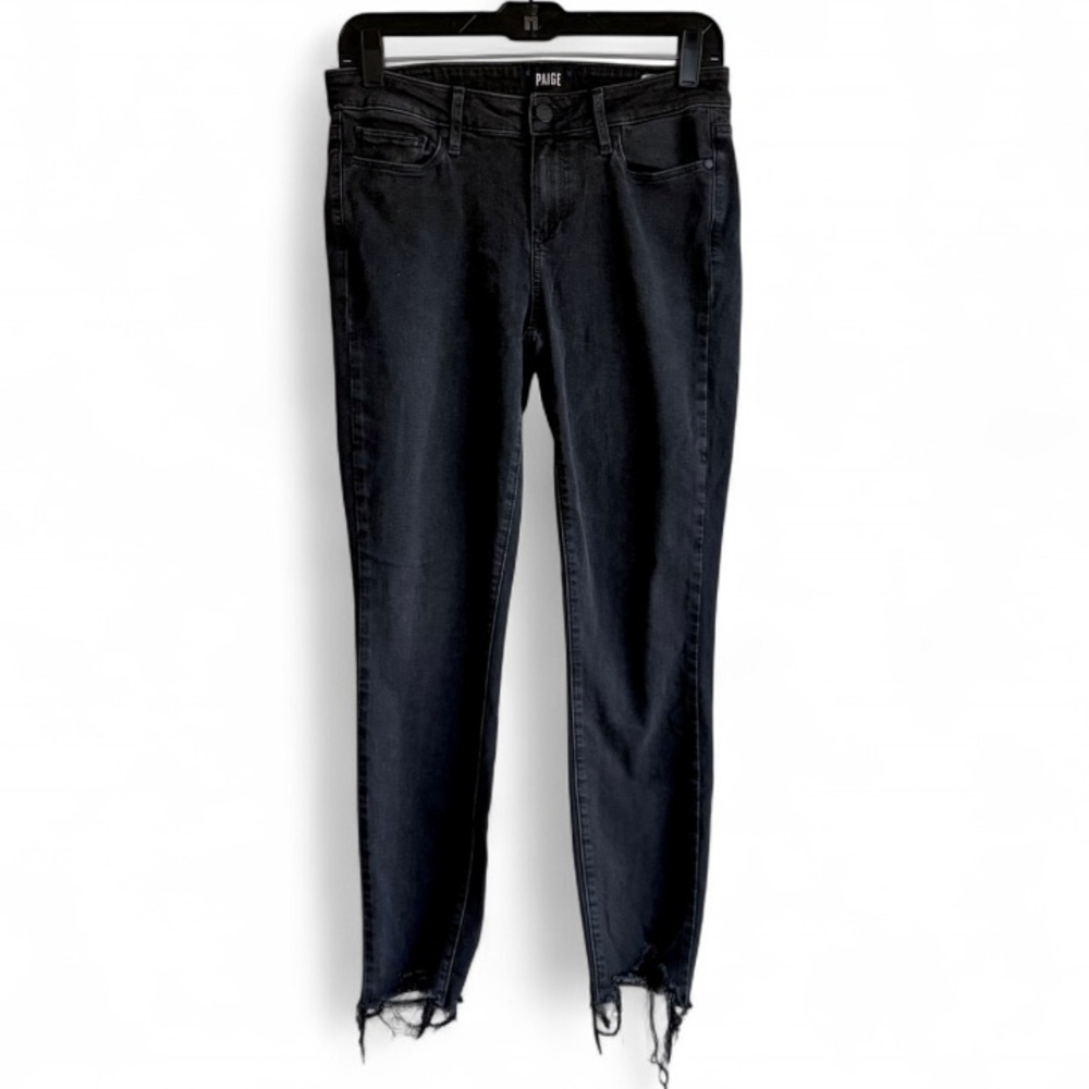 PAIGE Verdugo Black Distressed Hem Skinny Ankle Jeans Size 28 - Picture 1 of 7